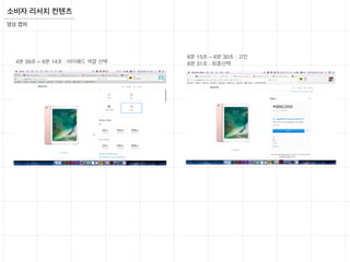 영상 캡쳐
소비자 리서치 컨텐츠
4분 39초 ~ 6분 14초 : 아이패드 색깔 선택
6분 15초 ~ 6분 30초 : 고민
6분 31초 : 최종선택
 