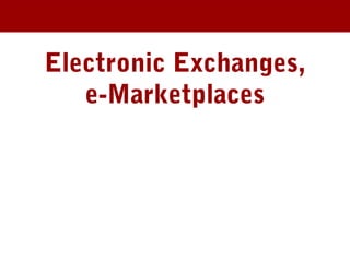 Electronic Exchanges,
e-Marketplaces
 
