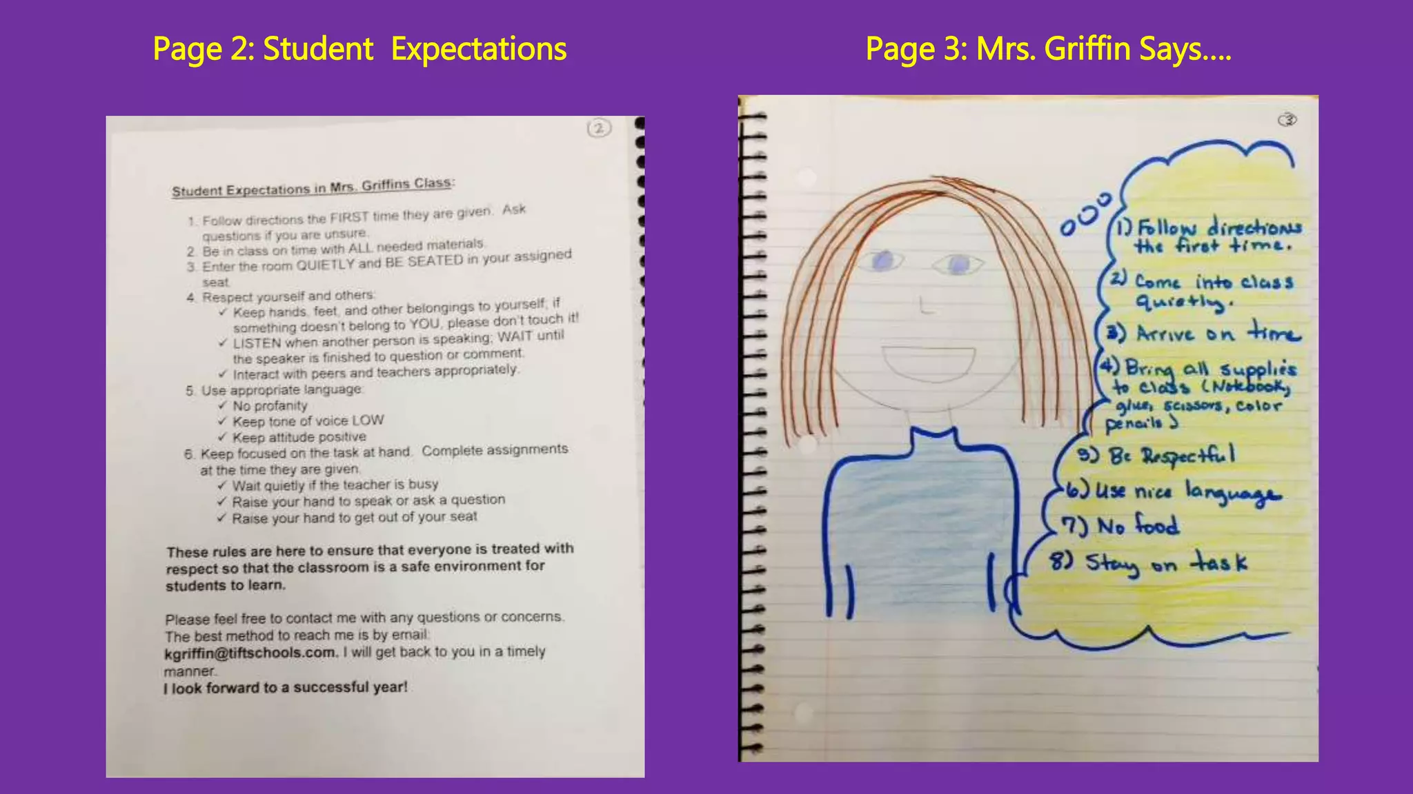 Page 2: Student Expectations Page 3: Mrs. Griffin Says…. 
 