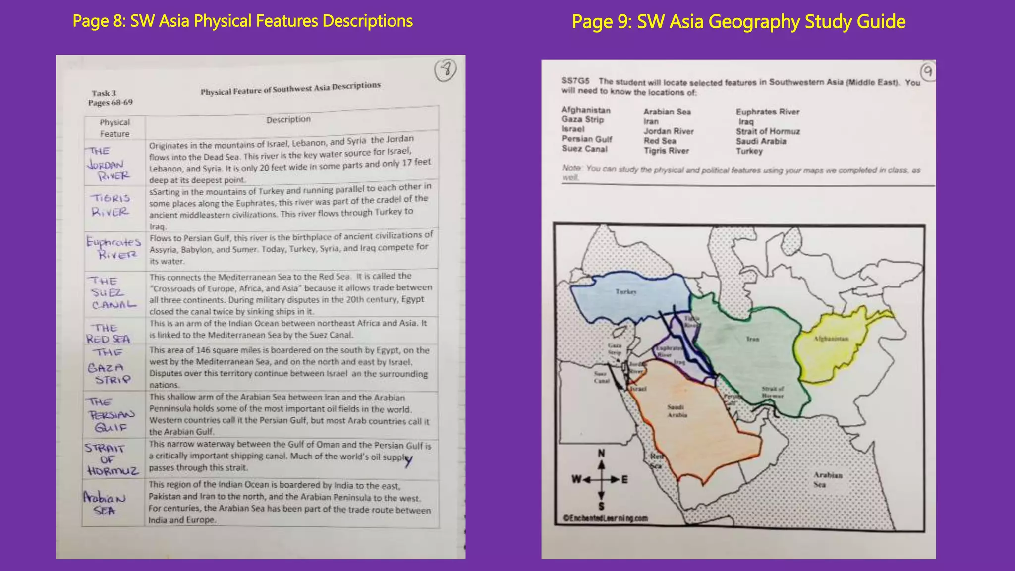 Page 8: SW Asia Physical Features Descriptions Page 9: SW Asia Geography Study Guide 
 