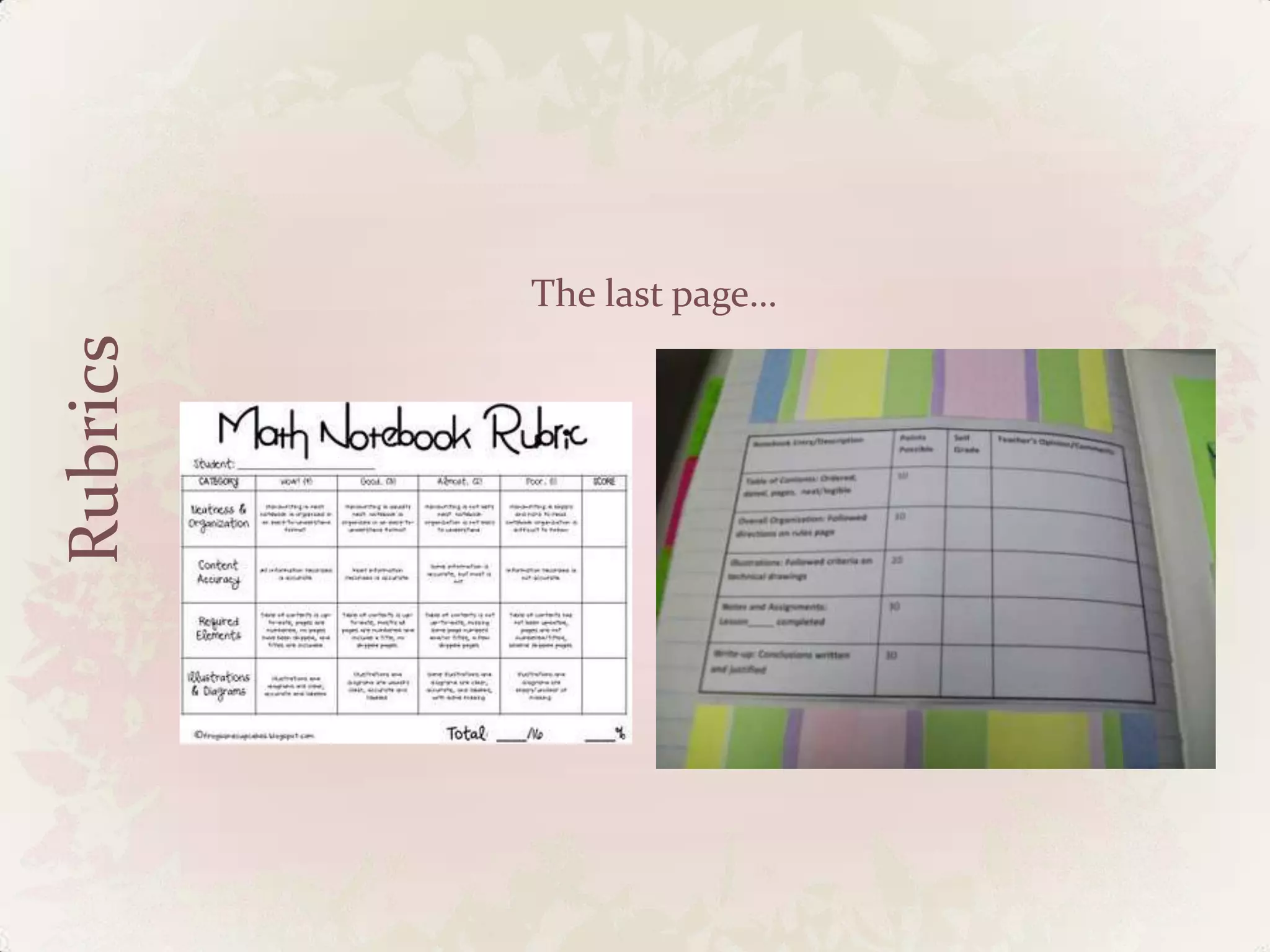 Rubrics
The last page…