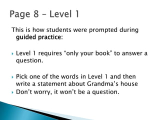 Must model this for students before it will be a procedure and ultimately a habit.Students learn to take the topic from the notes, or from somewhere on board/PowerPointTable of Contents