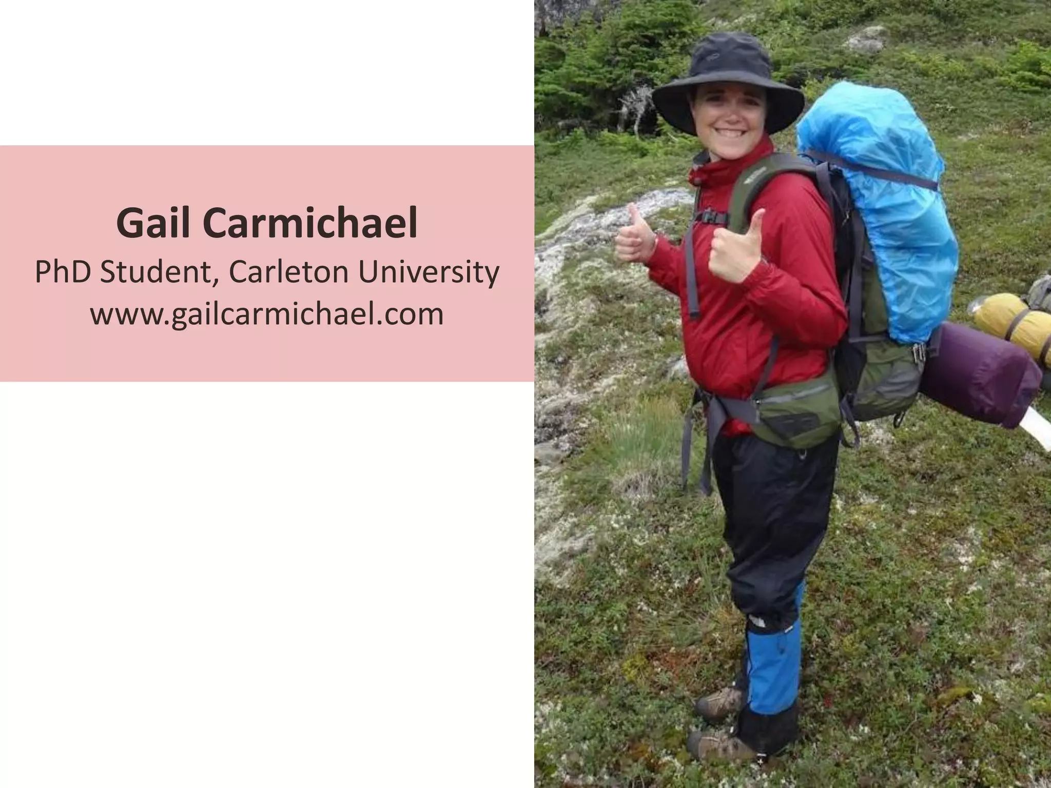 Gail Carmichael
PhD Student, Carleton University
   www.gailcarmichael.com
 