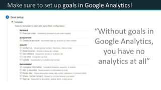 Make sure to set up goals in Google Analytics!
“Without goals in
Google Analytics,
you have no
analytics at all”
 