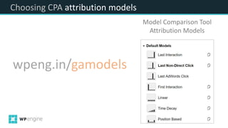 Choosing CPA attribution models
wpeng.in/gamodels
Model Comparison Tool
Attribution Models
 