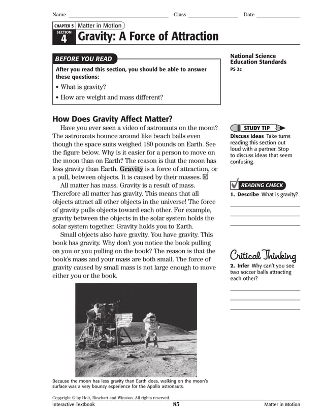 Interactive textbook ch. 5 matter in motion | PDF