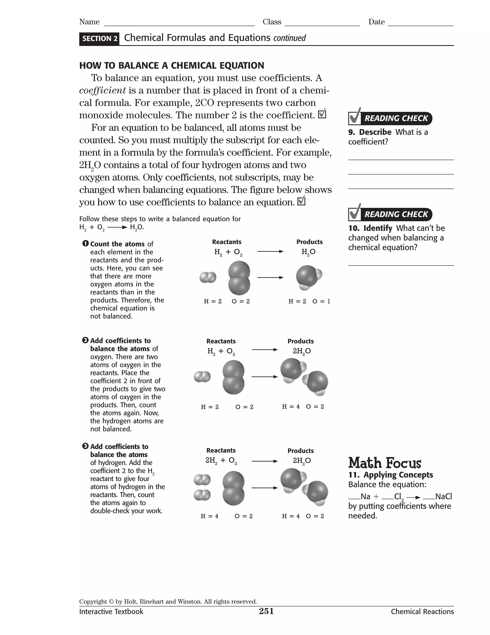 Interactive textbook ch. 14 chemical reactions | PDF