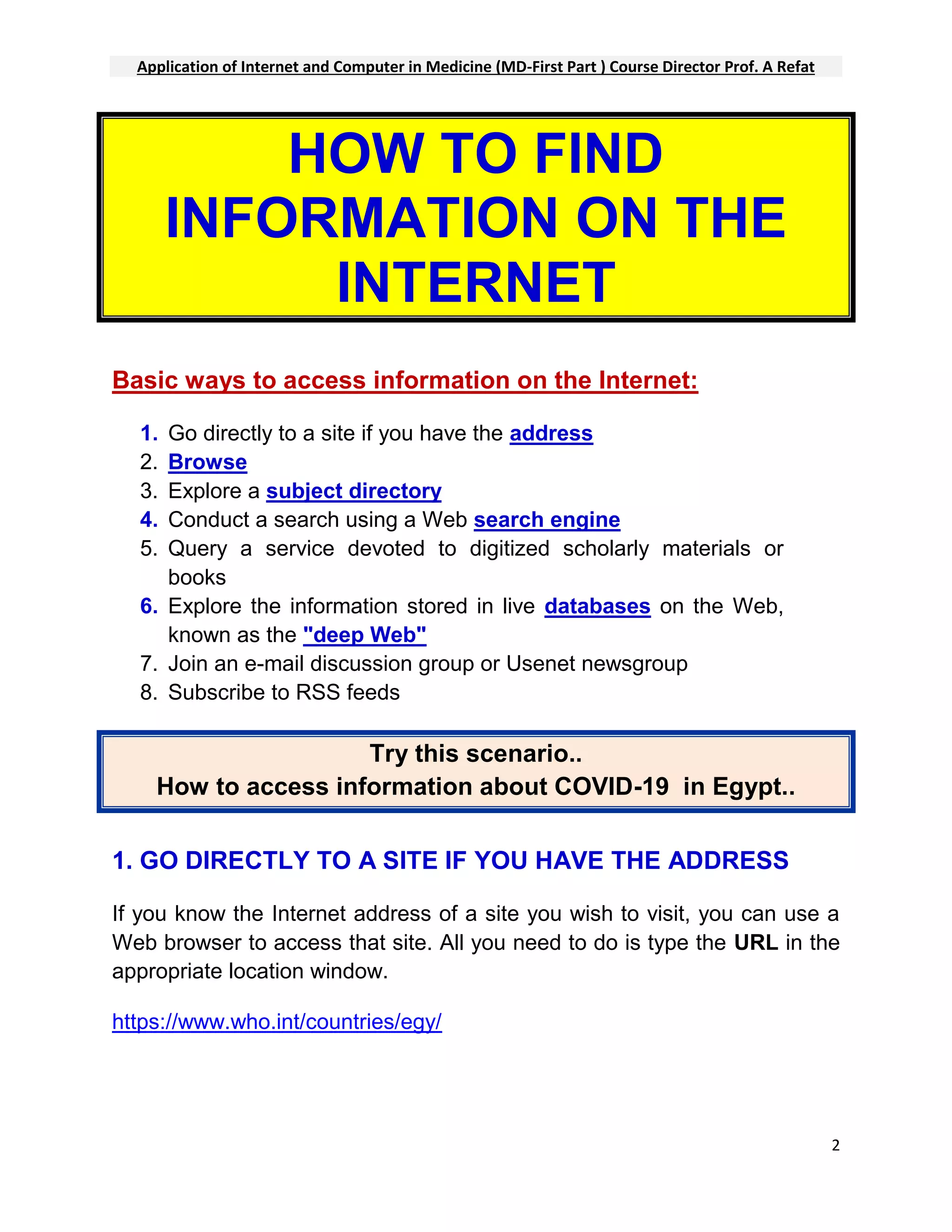 HOW TO FIND INFORMATION ON THE INTERNET