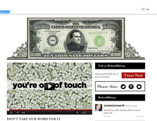 37	
  
10K Bet
Romney apuesta en
un debate US$
10,000 a Rick Perry
En menos de 24
horas sus
contrincantes
habían diseñado
una campaña de
sátira
 