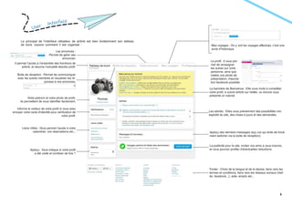 User
Interface
Le principal de l’interface utlisateur de airbnb est bien évidemment son tableau
de bord, voyons comment il est organisé :
Footer : Choix de la langue et de la devise, liens vers les
termes et conditions, liens vers les réseaux sociaux (twit-
ter, facebook...), aide, emploi etc...
La publicité pour le site, invitez vos amis à vous inscrire,
et vous pourrez profiter d’éventuelles réductions.
Aperçu des derniers messages reçu (ce qui évite de forcé-
ment switcher via la boite de réception).
Les alertes : Elles vous préviennent des possibilités non
exploité du site, des mises à jours et des demandes.
La bannière de Bienvenue : Elle vous invite à complêter
votre profil, à suivre airbnb sur twitter, ou encore vous
présente un tutorial.
Le profil : Il vous per-
met de renseigner
les autres sur votre
personne, ainsi que
mettre une photo de
présentation. Importa-
tion facebook possible.
Mes voyages : On y voit les voyages effectués, c’est une
sorte d’historique.
Les annonces :
Permet de gérer ses
annonces.
Il permet l’accès à l’ensemble des fonctions de
airbnb, et résume l’actualité devotre profil.
Boîte de réception : Permet de communiquer
avec les autres membres et visualiser les ré-
ponses à vos annonces.
Votre prénom et votre photo de profil,
ils permettent de vous identifier facilement.
Informe le visiteur de votre profil si vous avez
envoyer votre carte d’identité pour vérification de
votre profil.
Liens Utiles : Vous permet l’accès à votre
calendrier, vos réservations etc...
Aperçu : Vous indique si votre profil
a été visité et combien de fois ?
4
 