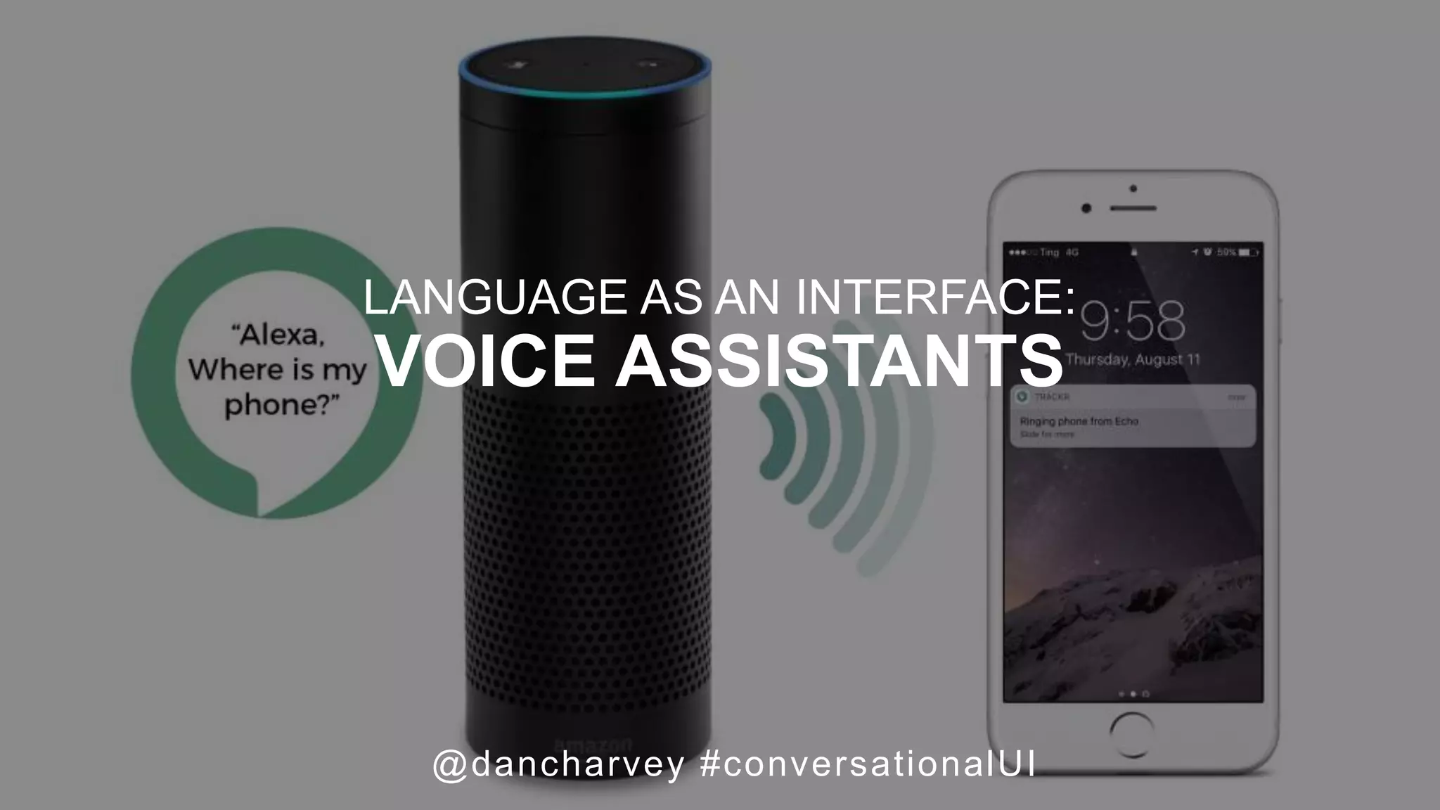 CHAT UI (VOICE UI)
@dancharvey #conversationalUI
LANGUAGE AS AN INTERFACE:
VOICE ASSISTANTS
 