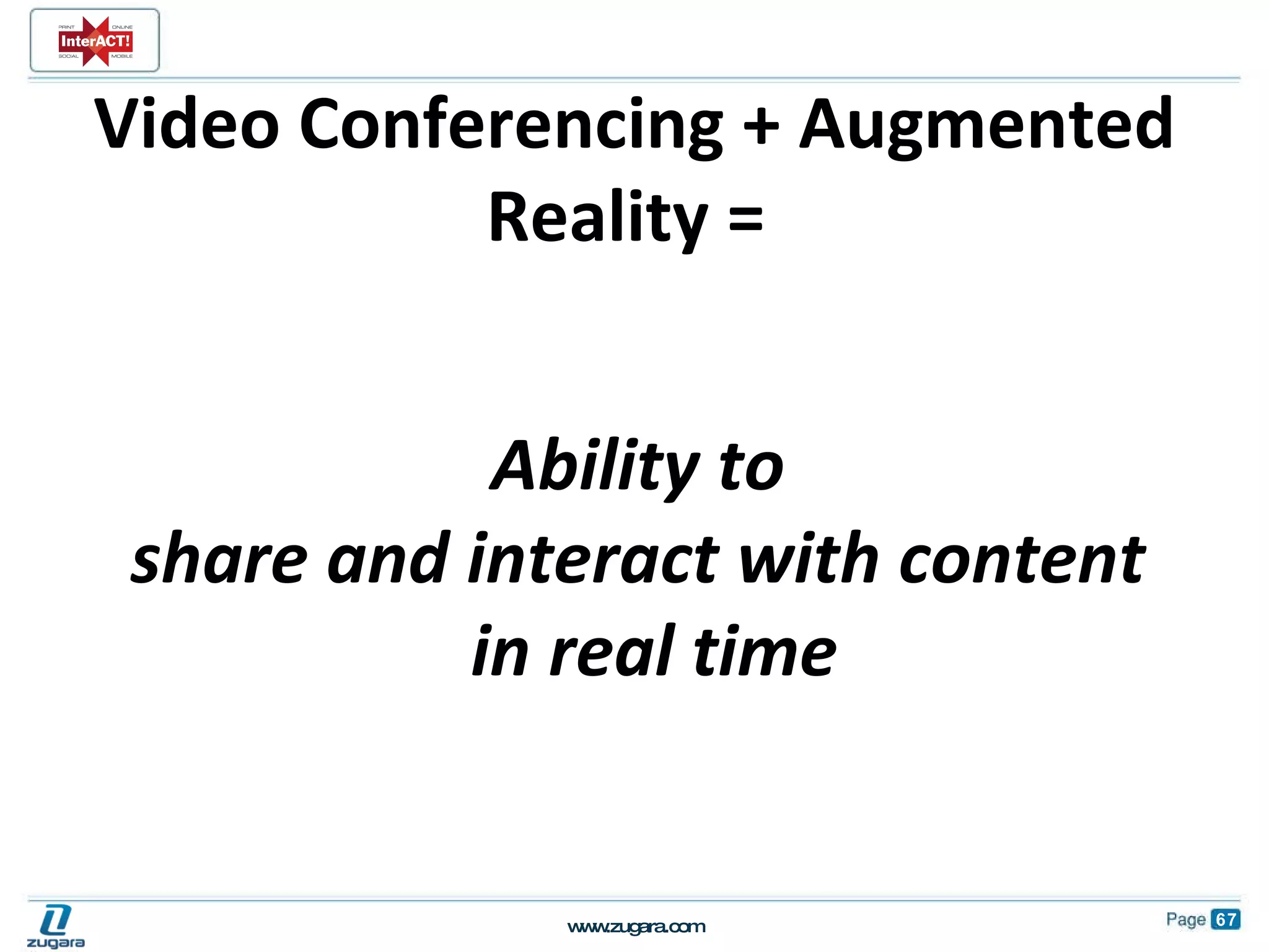Video Conferencing + Augmented Reality =  Ability to share and interact with content in real time 