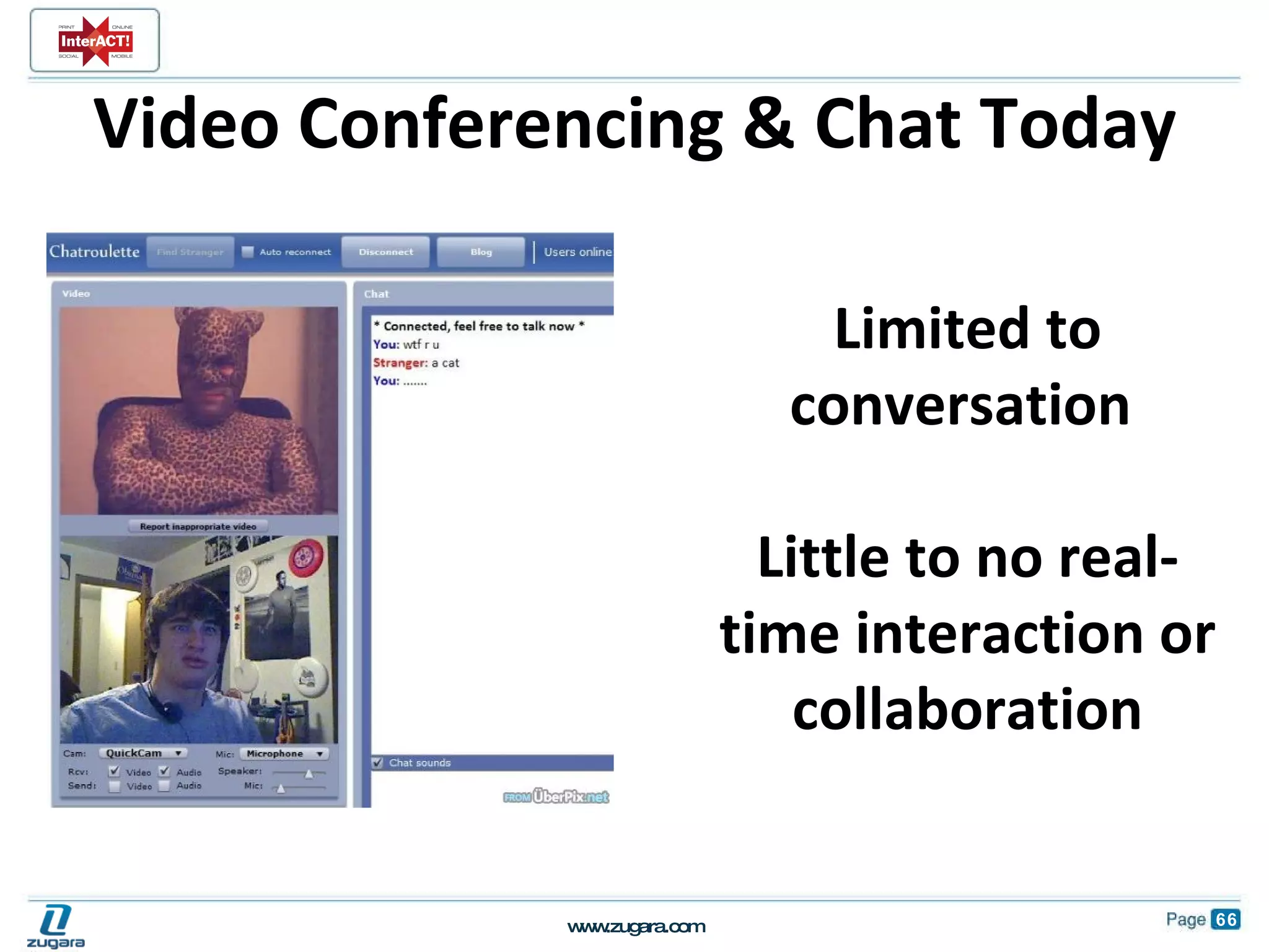 Video Conferencing & Chat Today Limited to conversation  Little to no real-time interaction or collaboration 