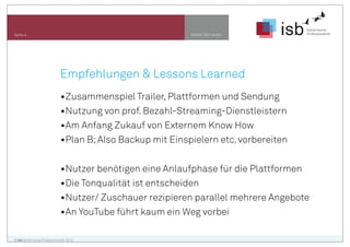 AGENDA
www.isb-w.euSeite 5
Teil I:Dossenheim zur Kreidezeit
• Was ist Dossenheim zur Kreidezeit?
• Was benötigt man, um ein derartiges Format zu produzieren?
• ISB Online Events
• Empfehlungen & Lessons Learned
Teil II:Lernen im 21 Jahrhundert
• Auswirkungen des technischen Wandels (Mc Luhan)
• Konsequenzen für die (Politische-) Bildung
 