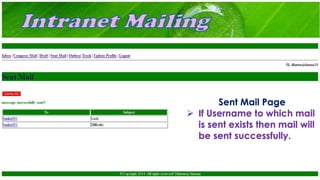 Sent Mail Page
 If Username to which mail
is sent exists then mail will
be sent successfully.
 