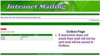 Outbox Page
 If Username does not
exists then mail will not be
sent and will be saved in
Outbox.
 