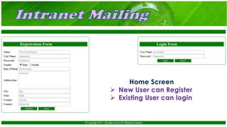 Home Screen
 New User can Register
 Existing User can login
 