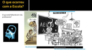 O que ocorreu
com a Escola?

O que está faltando em nós
professores?




                             http://articulandoideias.blogspot.com/2009/06/antes-e-depois-da-palmatoria.html
                                                                               http://periscopio.bligoo.com.br/?page=34&reverse=true   3
 