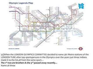 35)When the LONDON OLYMPICS COMMITTEE decided to name 361 Metro stations of the
LONDON TUBE after top sportspersons in the Olympics over the years just three Indians
made it to the list,all from the same sport…
The 1st two are brothers & the 3rd passed away recently…
Name all three

 