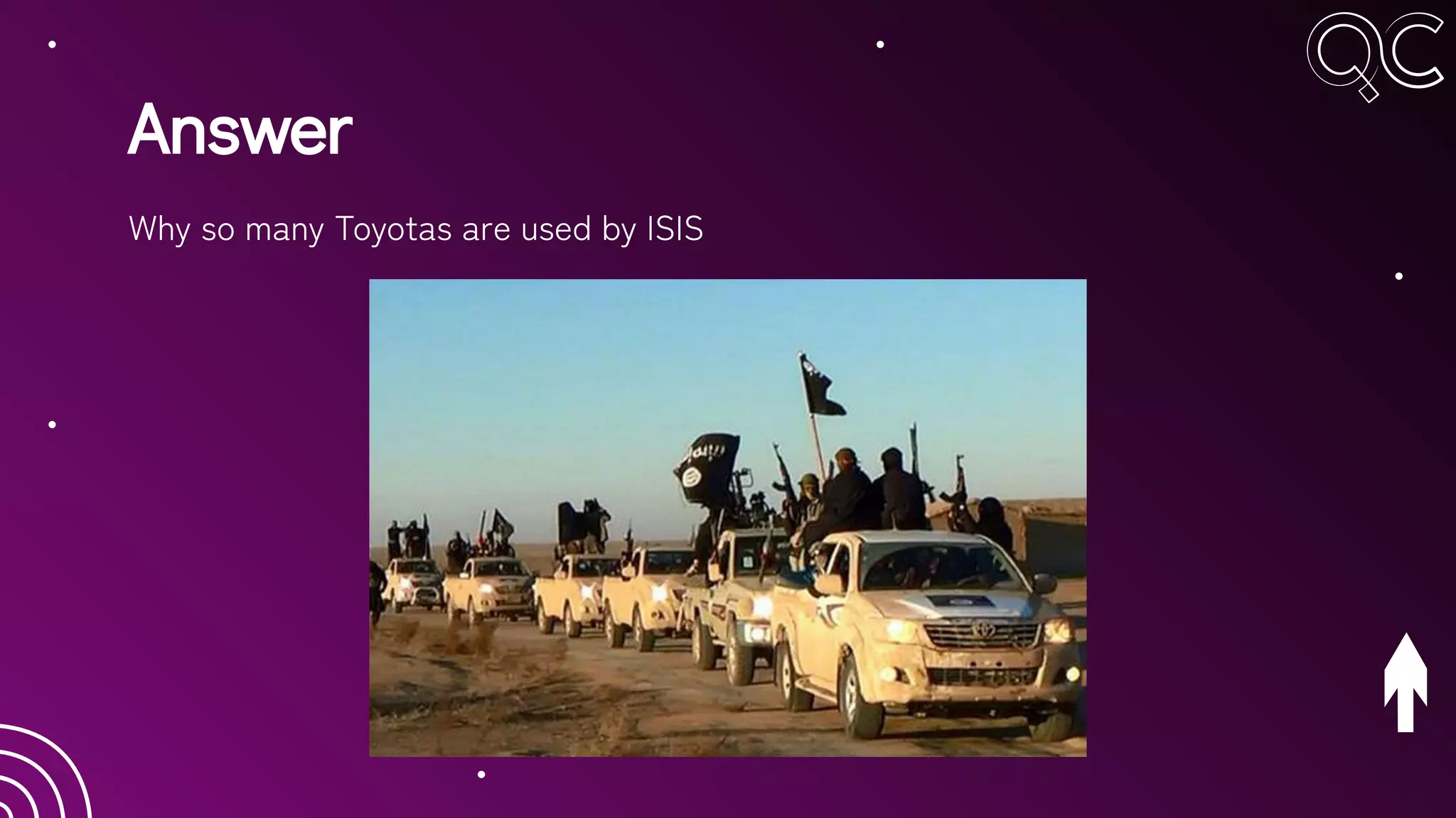 Answer
Why so many Toyotas are used by ISIS
 