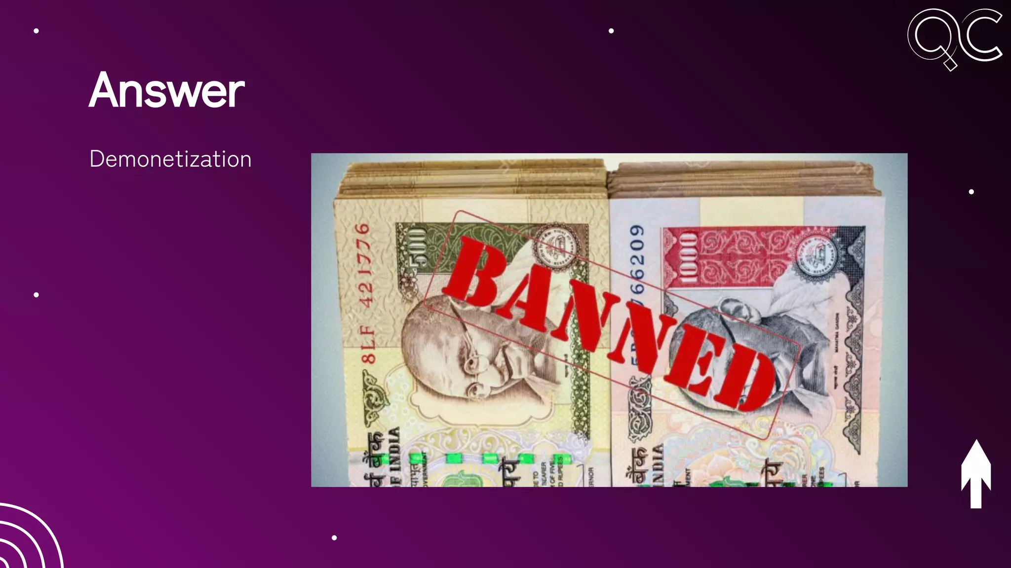 Answer
Demonetization
 