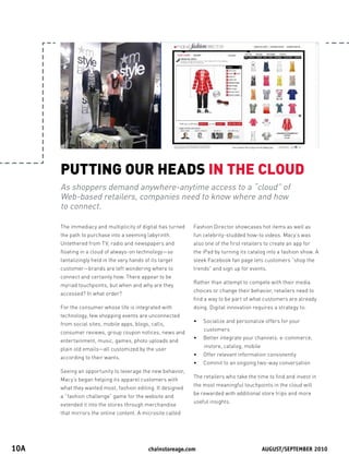 PUTTINGOURHEADSINTHECLOUD
       As shoppers demand anywhere-anytime access to a “cloud” of
       Web-based retailers, co...