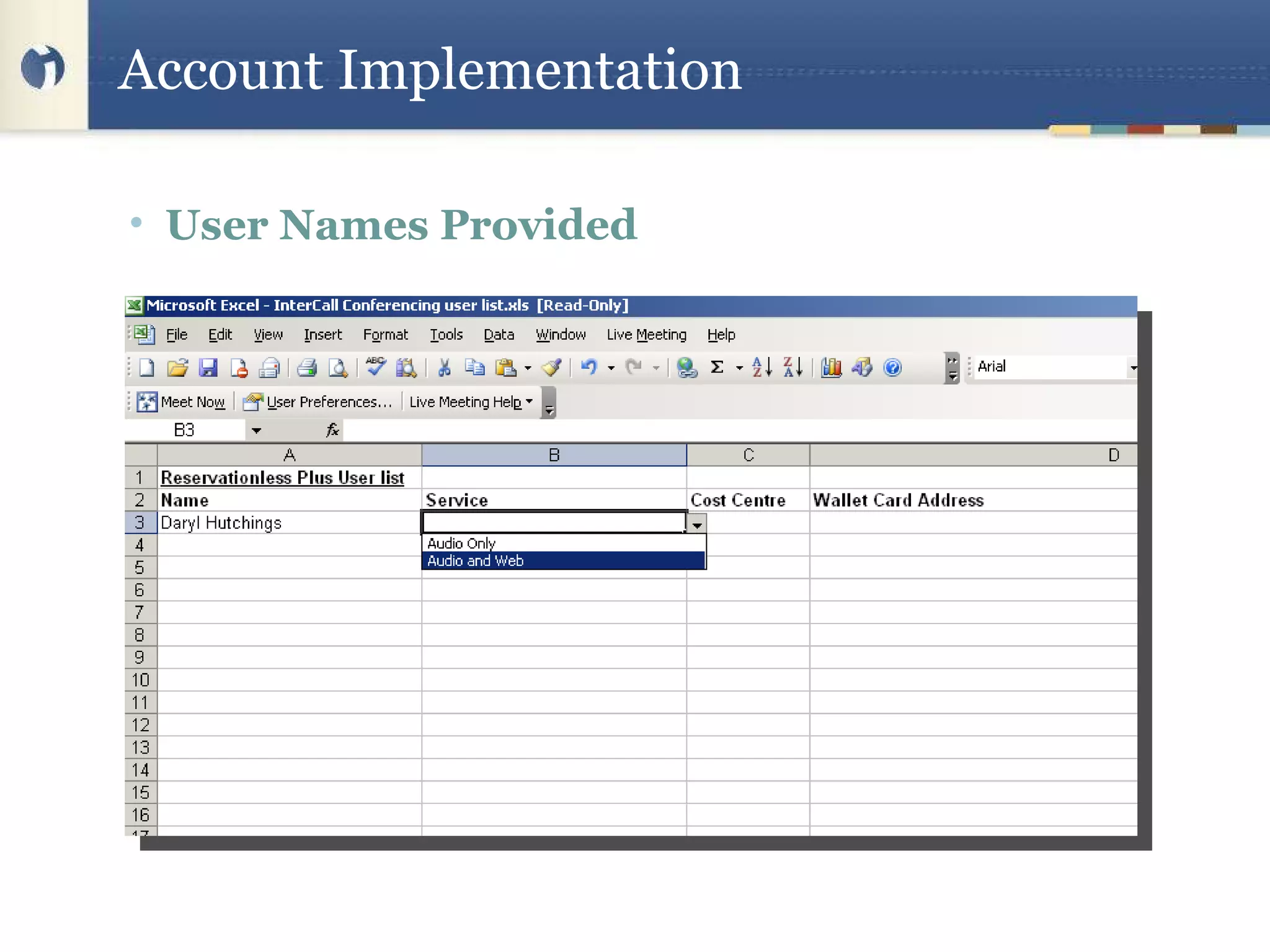 Account Implementation User Names Provided 