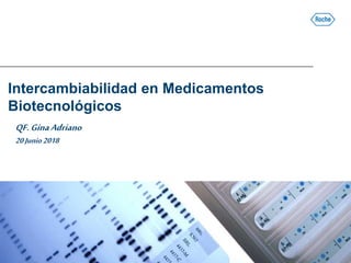 Intercambiabilidad en Medicamentos
Biotecnológicos
QF.GinaAdriano
20Junio2018
 
