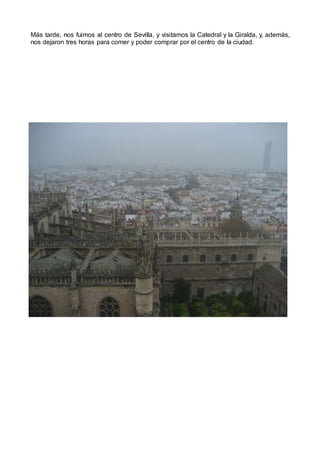 Más tarde, nos fuimos al centro de Sevilla, y visitamos la Catedral y la Giralda, y, además,
nos dejaron tres horas para comer y poder comprar por el centro de la ciudad.
 