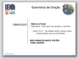 Guerreiros de Oração

OBRIGADO

: : Márcio & Paula
: : Ebenézer “Até aqui nos ajudou o Senhor.
João 13:17- Se sabeis estas coisas, bemaventurados sois se as fizerdes.
DEUS ABENÇOE MUITO VOCÊS!!
TAMU JUNTU!!!!

07/02/2014

14

 