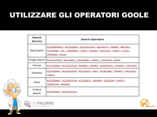 UTILIZZARE GLI OPERATORI GOOLE
 