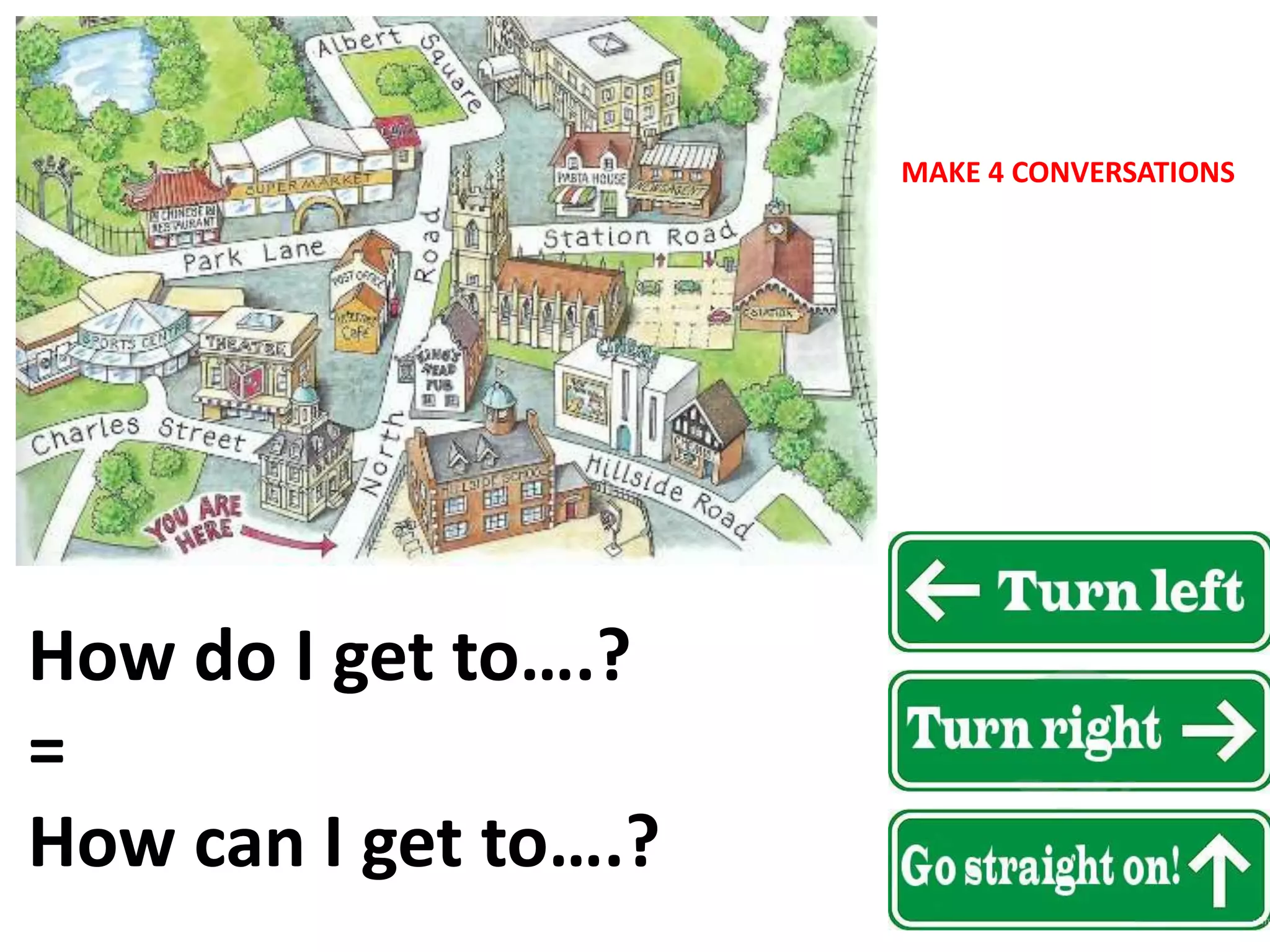 How do I get to….?
=
How can I get to….?
MAKE 4 CONVERSATIONS
 