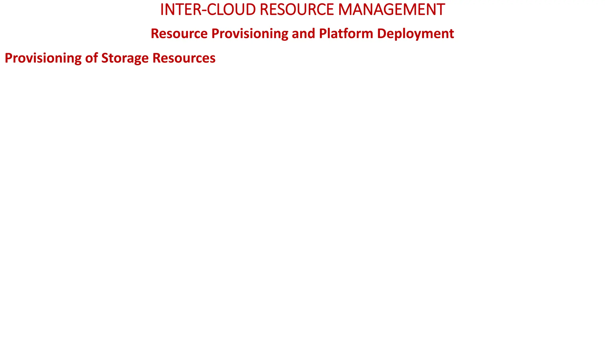 INTER-CLOUD RESOURCE MANAGEMENT
Resource Provisioning and Platform Deployment
Provisioning of Storage Resources
 