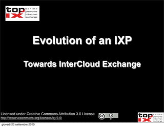 Evolution of an IXP

                Towards InterCloud Exchange




Licensed under Creative Commons Attribution 3.0 License
http://creativecommons.org/licenses/by/3.0/

giovedì 23 settembre 2010
 