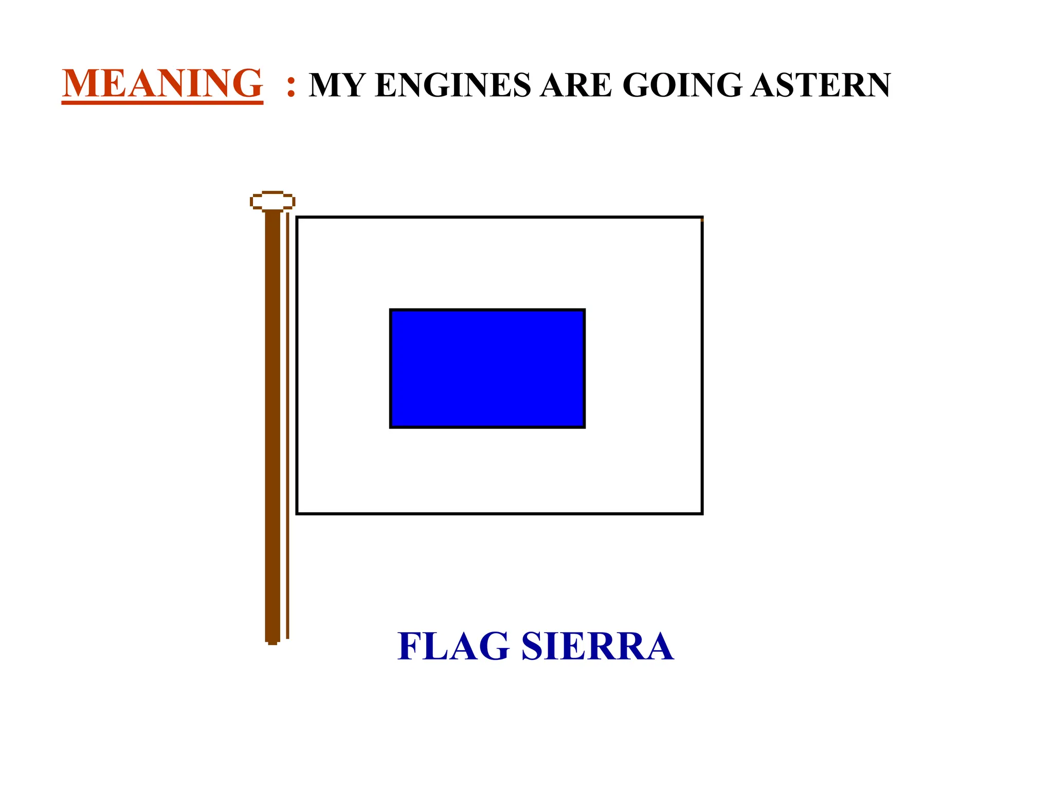 FLAG SIERRA
MEANING : MY ENGINES ARE GOING ASTERN
 