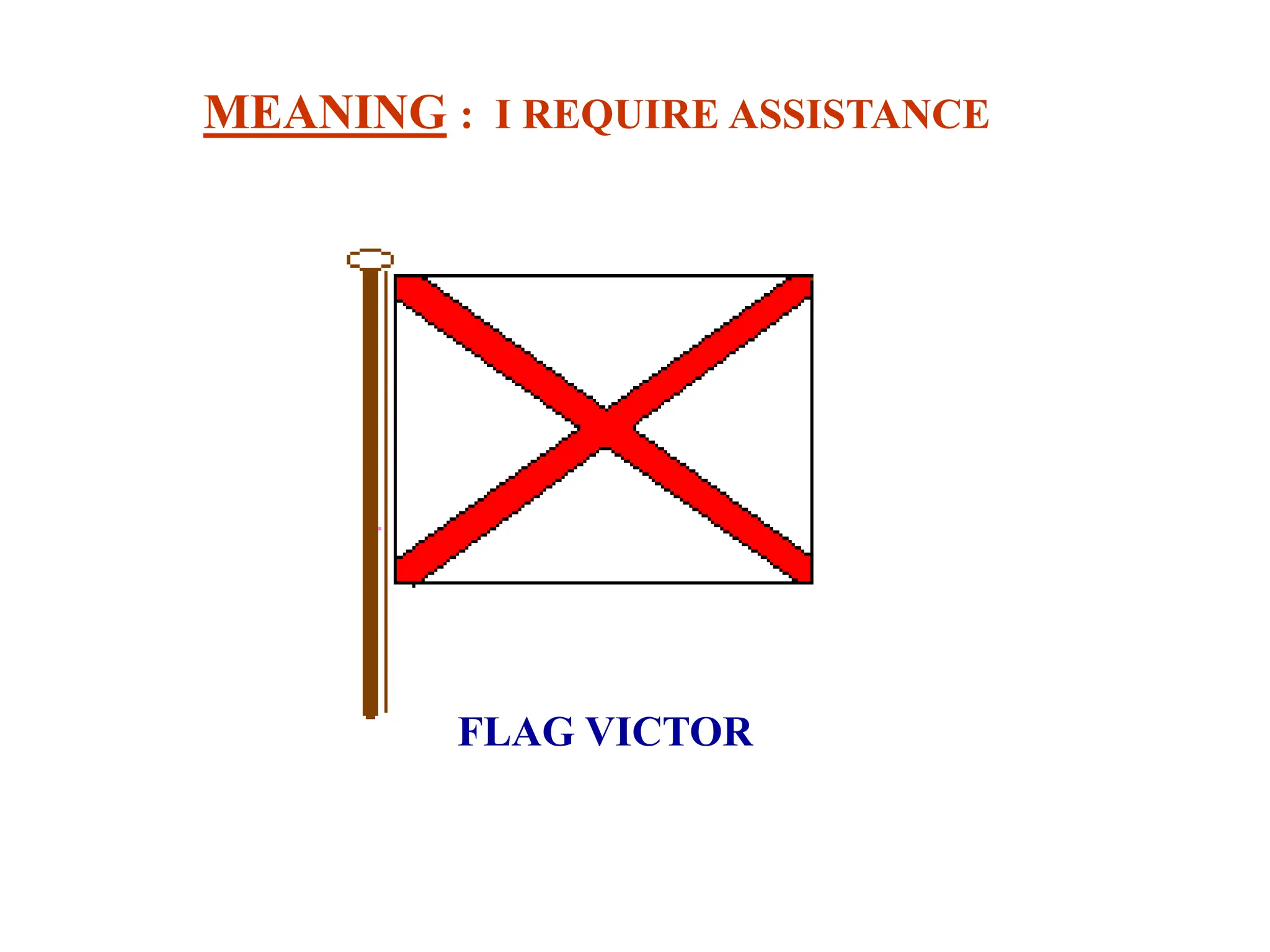 FLAG VICTOR
MEANING : I REQUIRE ASSISTANCE
 
