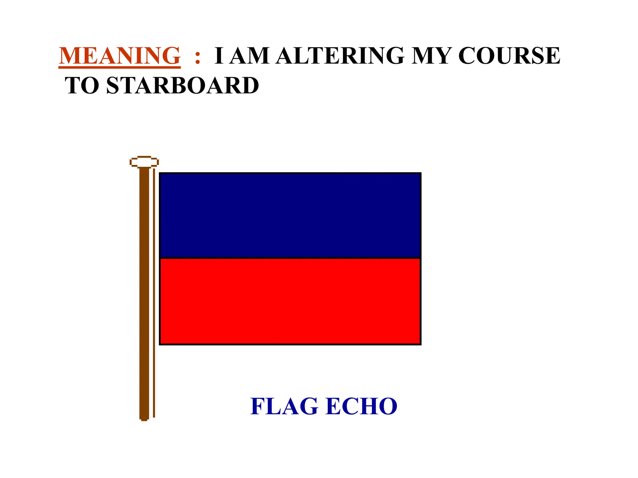 FLAG ECHO
MEANING : I AM ALTERING MY COURSE
TO STARBOARD
 
