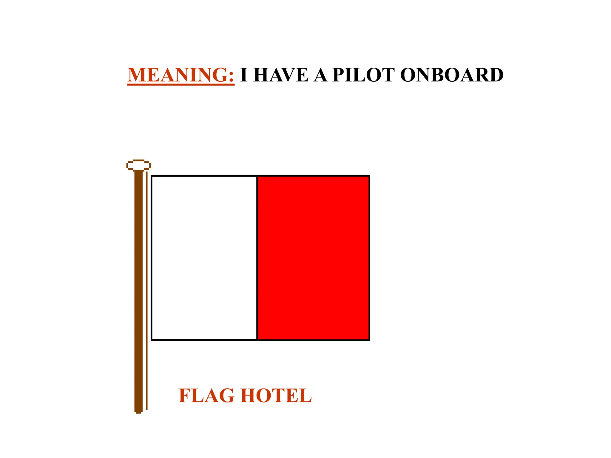MEANING: I HAVE A PILOT ONBOARD
FLAG HOTEL
 
