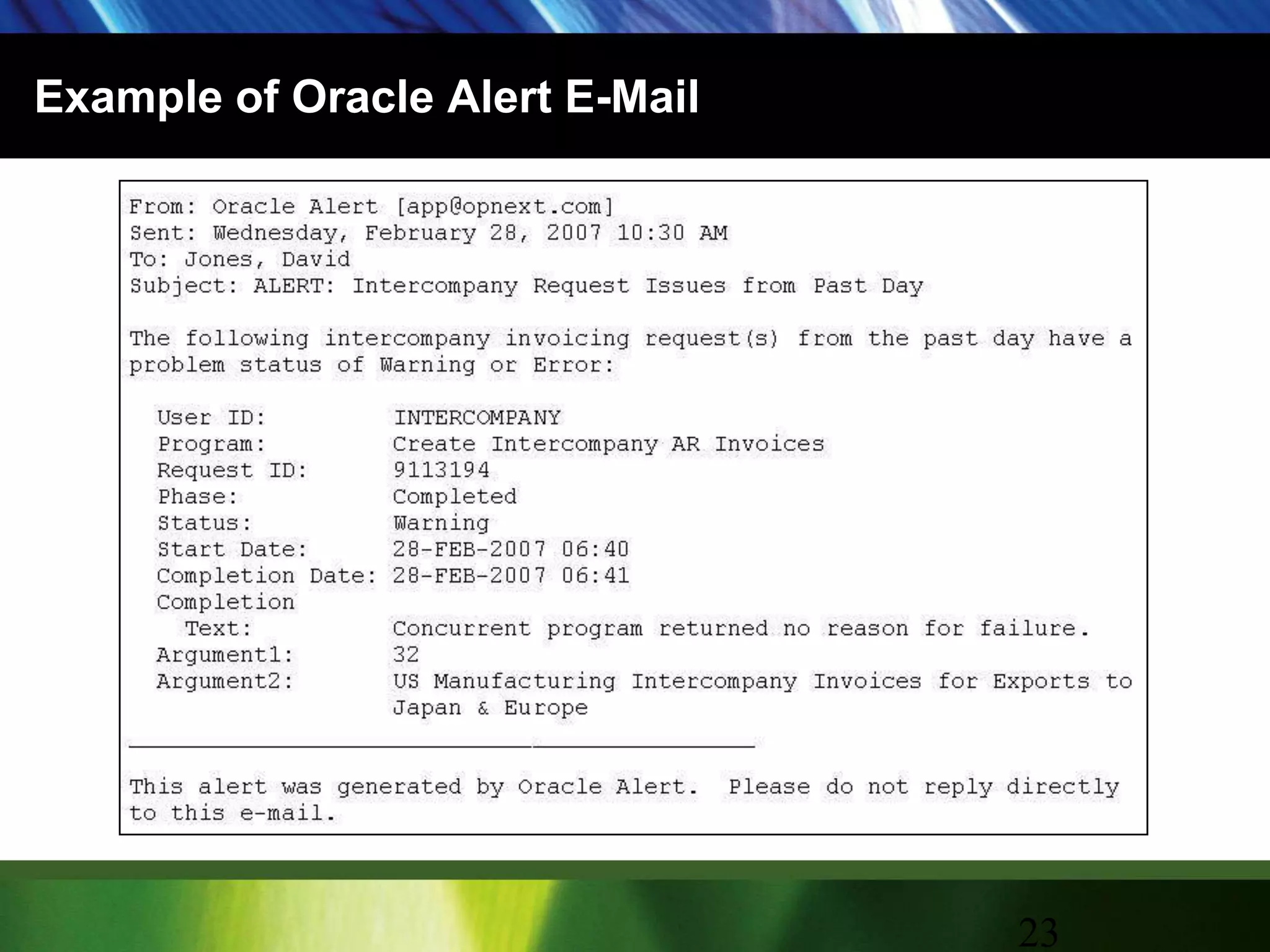 Example of Oracle Alert E-Mail23