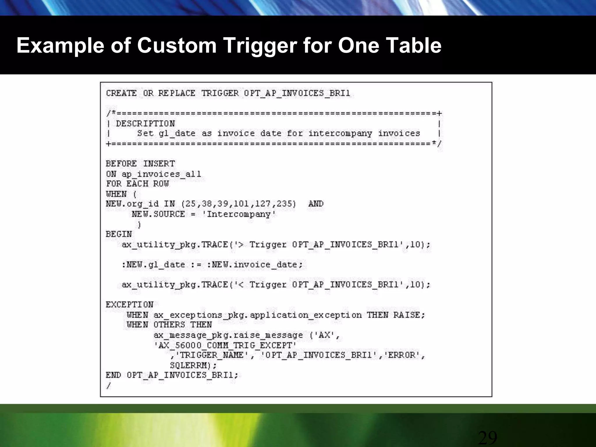 Example of Custom Trigger for One Table29