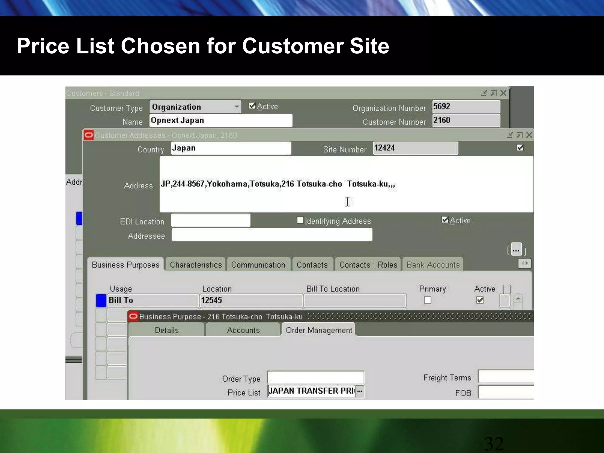 Price List Chosen for Customer Site32