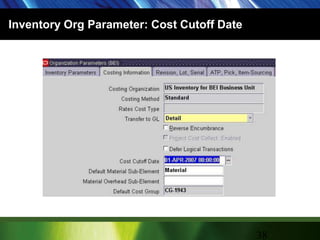 Inventory Org Parameter: Cost Cutoff Date 38