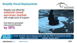 #IBMINTERCONNECT
0144: Simplify cloud deployments with the IBM PureSystems family
Simplify Cloud Deployments
WHEN: Today at 2:00 PM WHERE: Roselle (4611)
Rapidly and efficiently
entered cloud
services market
with single point of support
Cut time to provision
new environments
by 30%
SEE THIS
SESSION
 
