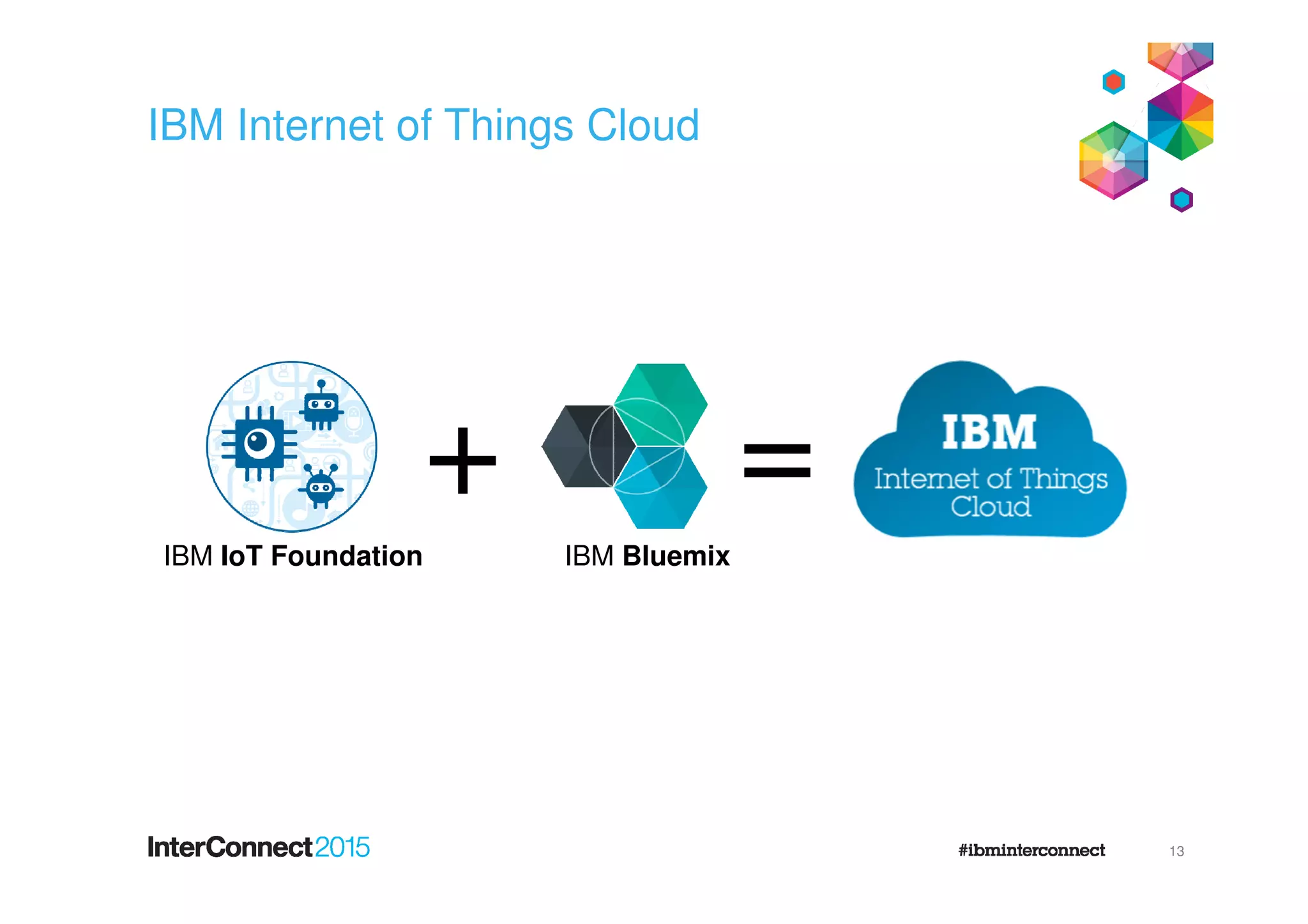 IBM Internet of Things Cloud
13
IBM BluemixIBM IoT Foundation
+ =
 