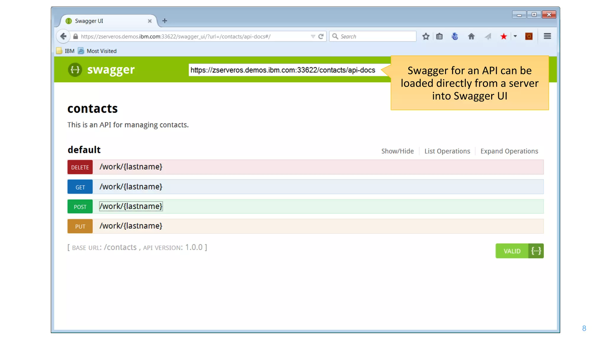 8
Swagger for an API can be
loaded directly from a server
into Swagger UI
 