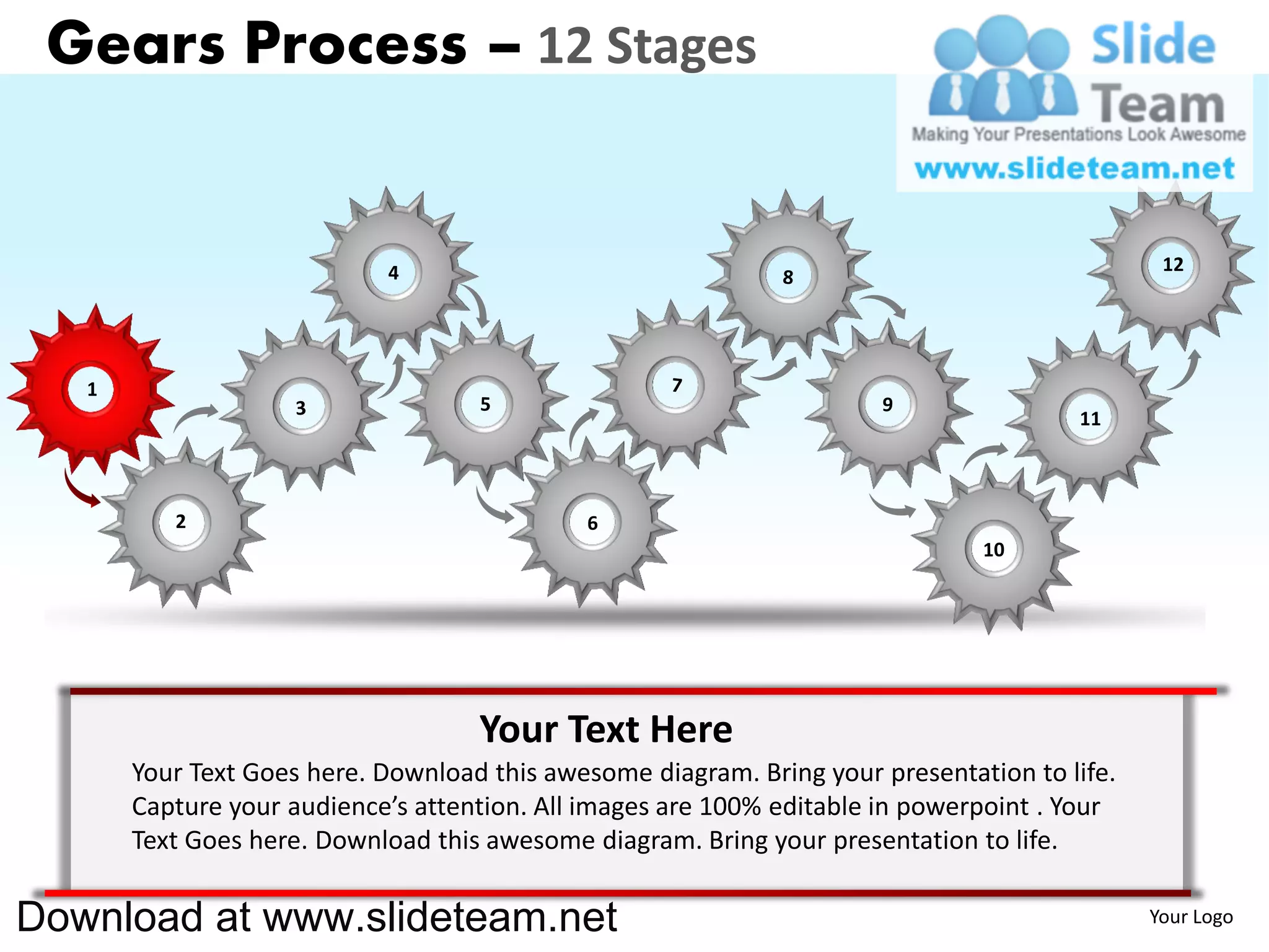 12+ Process Diagram Template Interconnected gear pieces smart arts process 12 stages style 1
