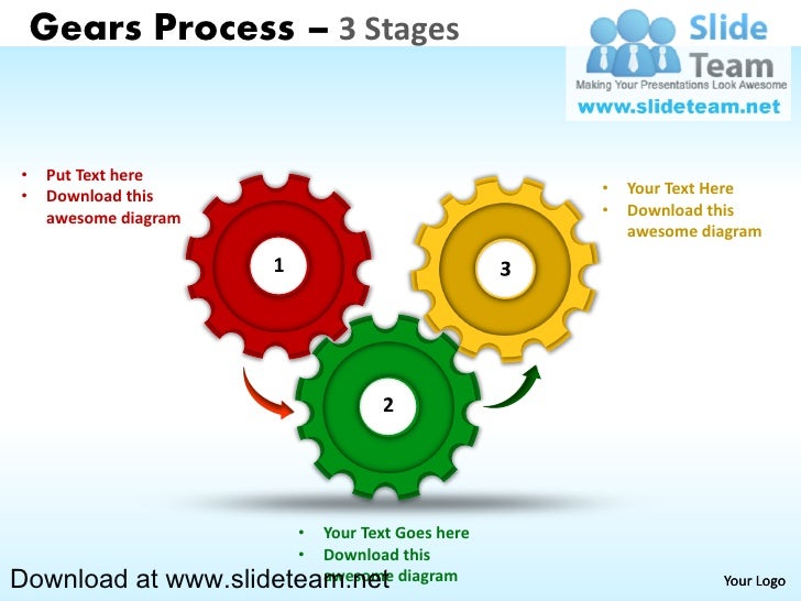 Interconnected gear pieces smart arts process 3 stages style 1 power…