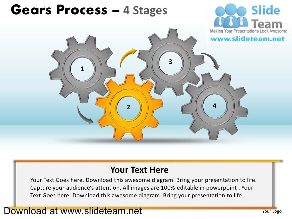 Interconnected gear pieces smart arts process 4 stages style 1 power…