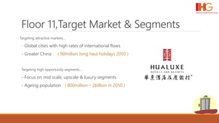 Floor 11,Target Market & Segments
Targeting attractive markets…
- Global cities with high rates of international flows
- Greater China ( 90million long haul holidays 2050 )
Targeting high opportunity segments…
- Focus on mid scale, upscale & luxury segments
- Ageing population ( 800million – 2billion in 2050 )
 