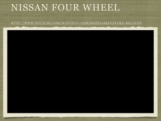NISSAN FOUR WHEEL
HTTP://WWW.YOUTUBE.COM/WATCH?V=7QSKAWMXAJS&FEATURE=RELATED
 